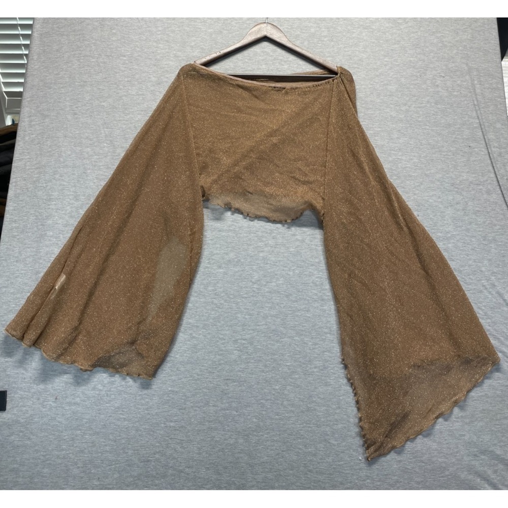 SheIn Crop Top Women M Bronze Gold Sparkly Dramatic Wide Sleeve Off The Shoulder